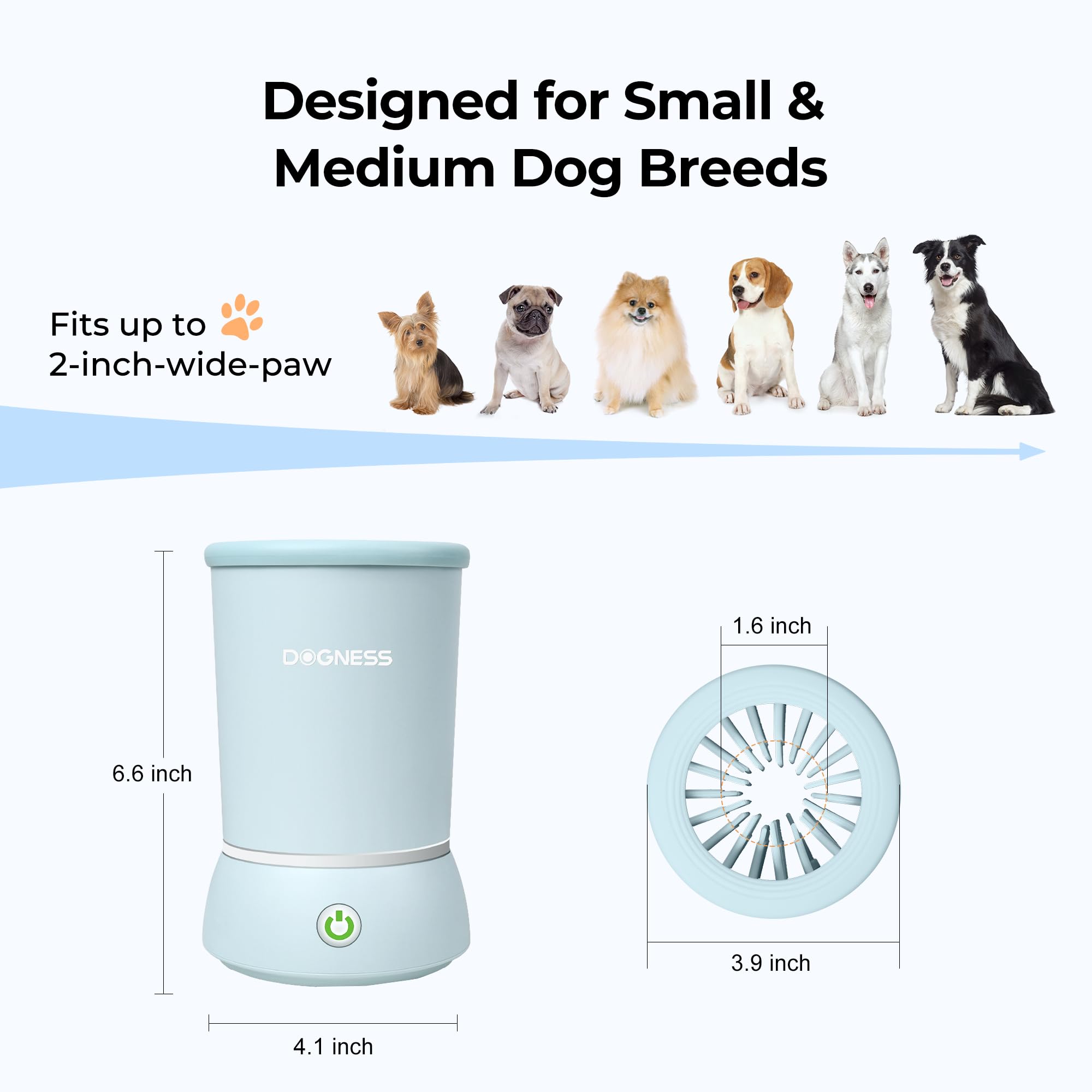 DOGNESS W01 one-button operation enables quick paw cleaning.