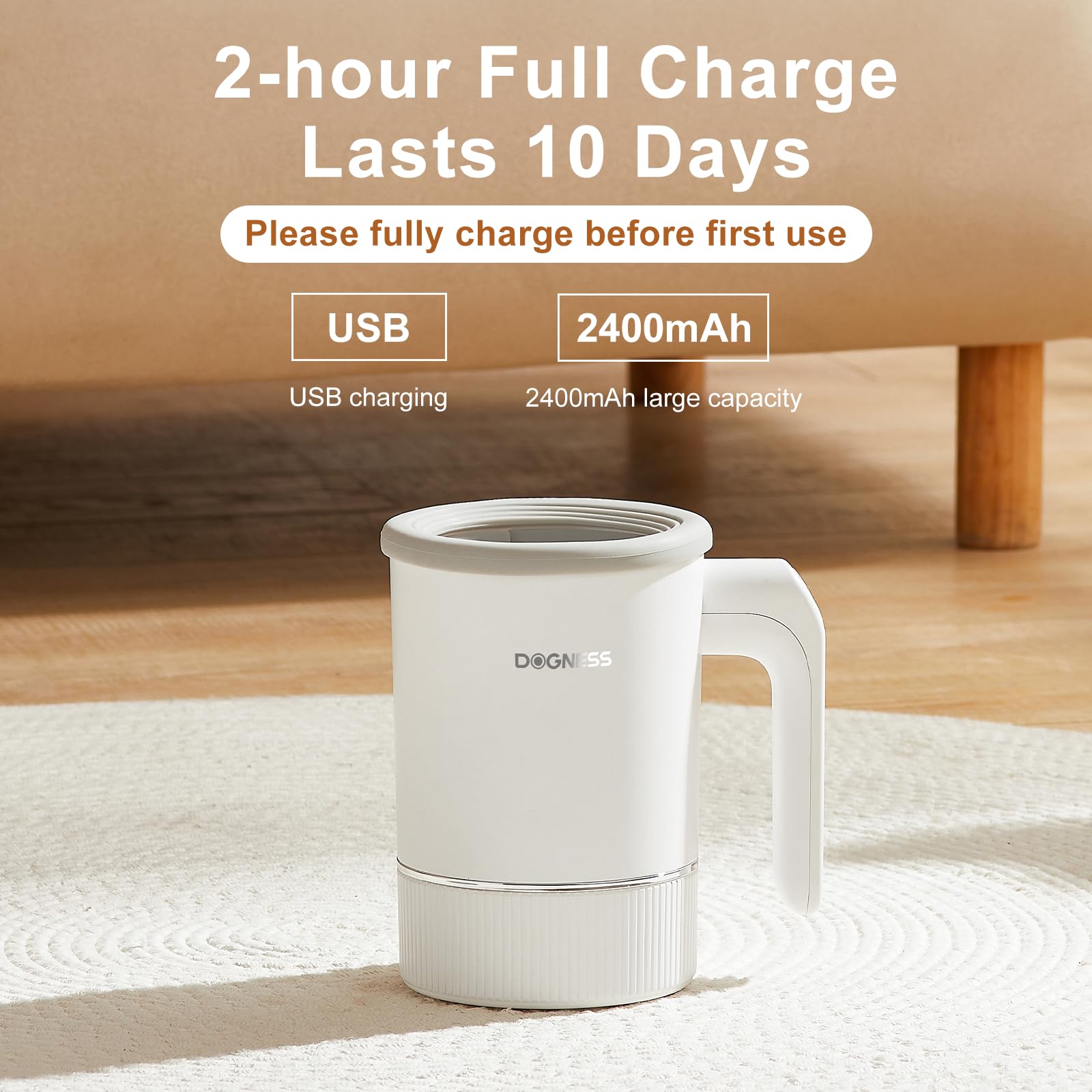 DOGNESS W02 charging-ready with long battery life for on-the-go cleanup.