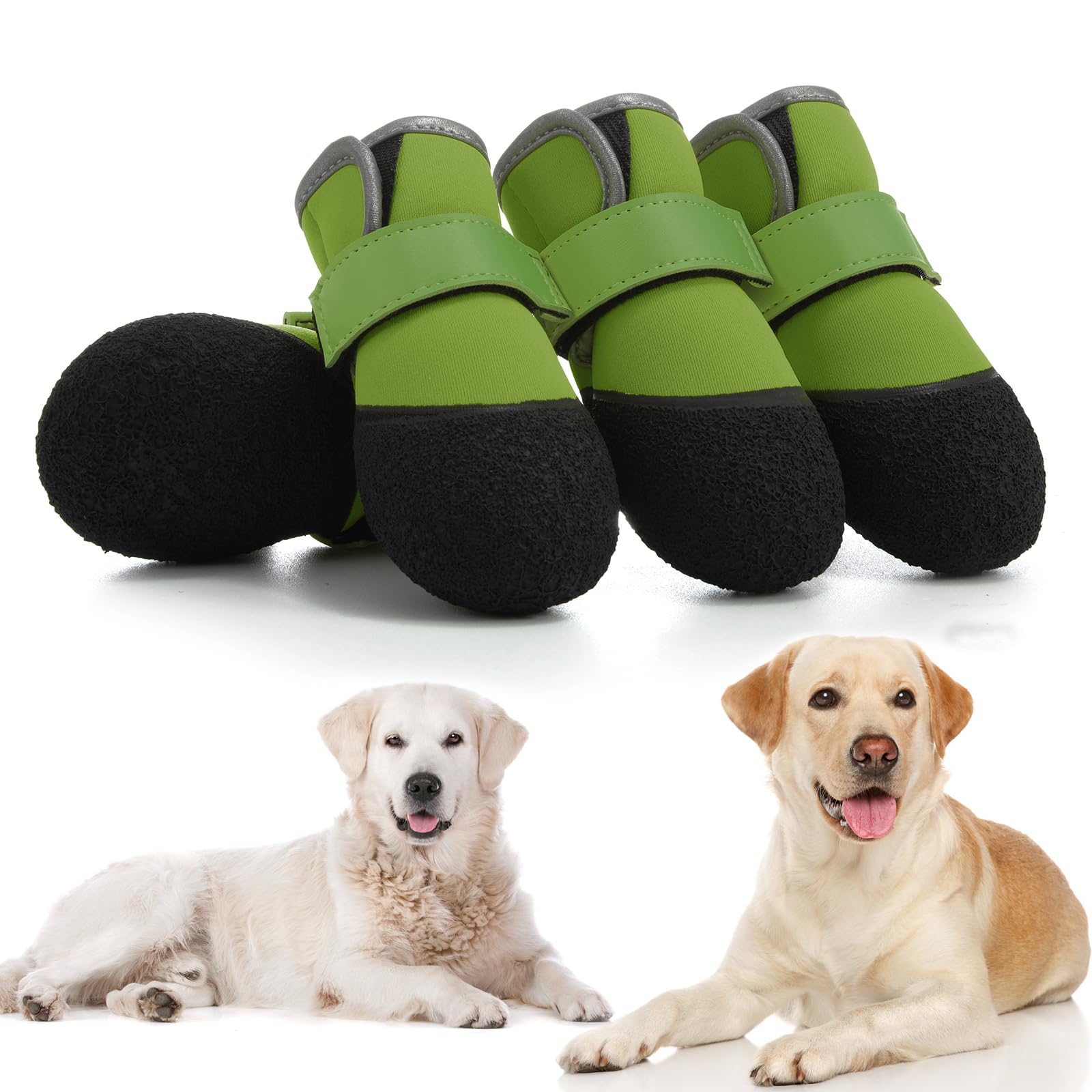 DOGOYS green outdoor dog shoes with traction for snowy surfaces.
