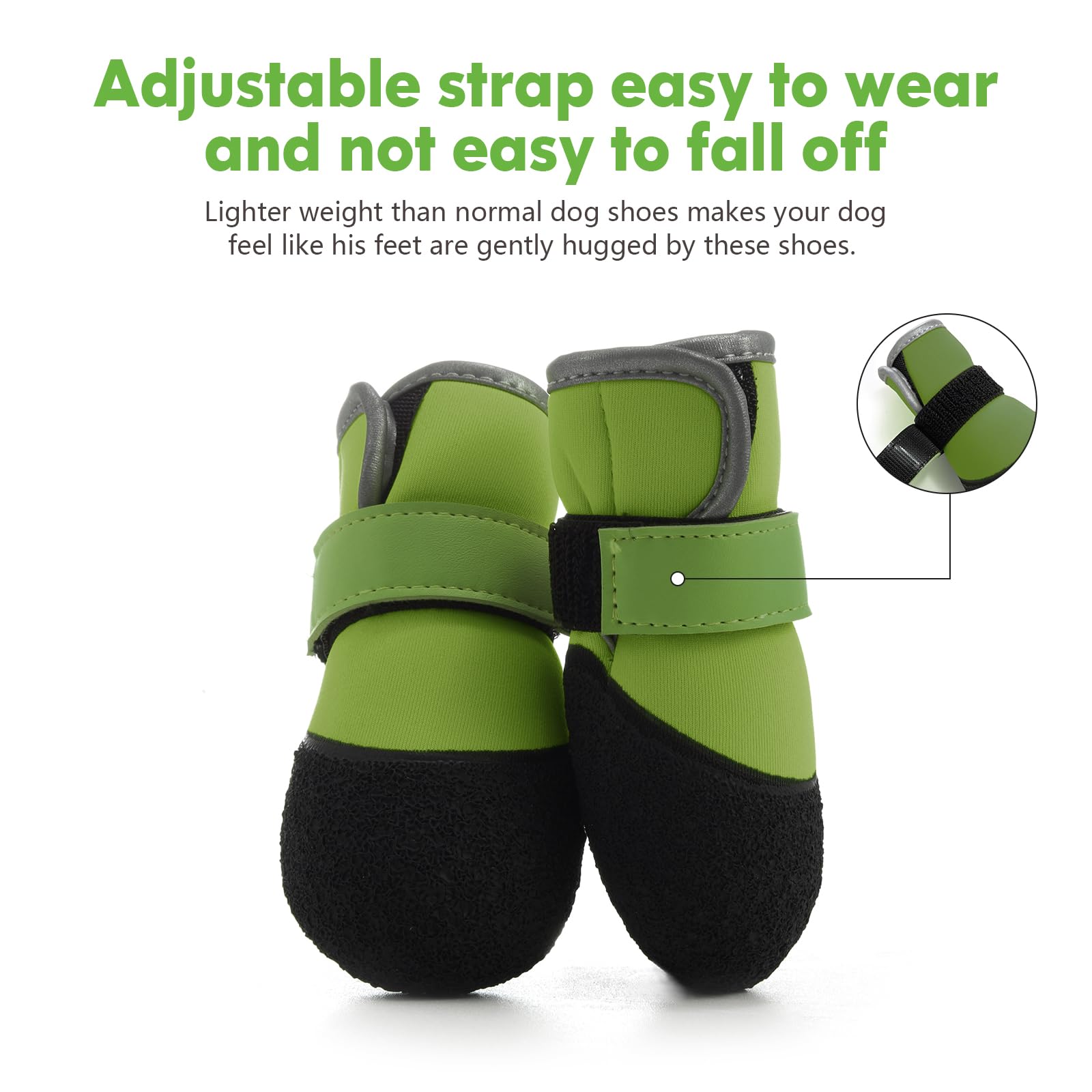 DOGOYS rugged green dog boots protect paws on thorny trails and rough terrain.