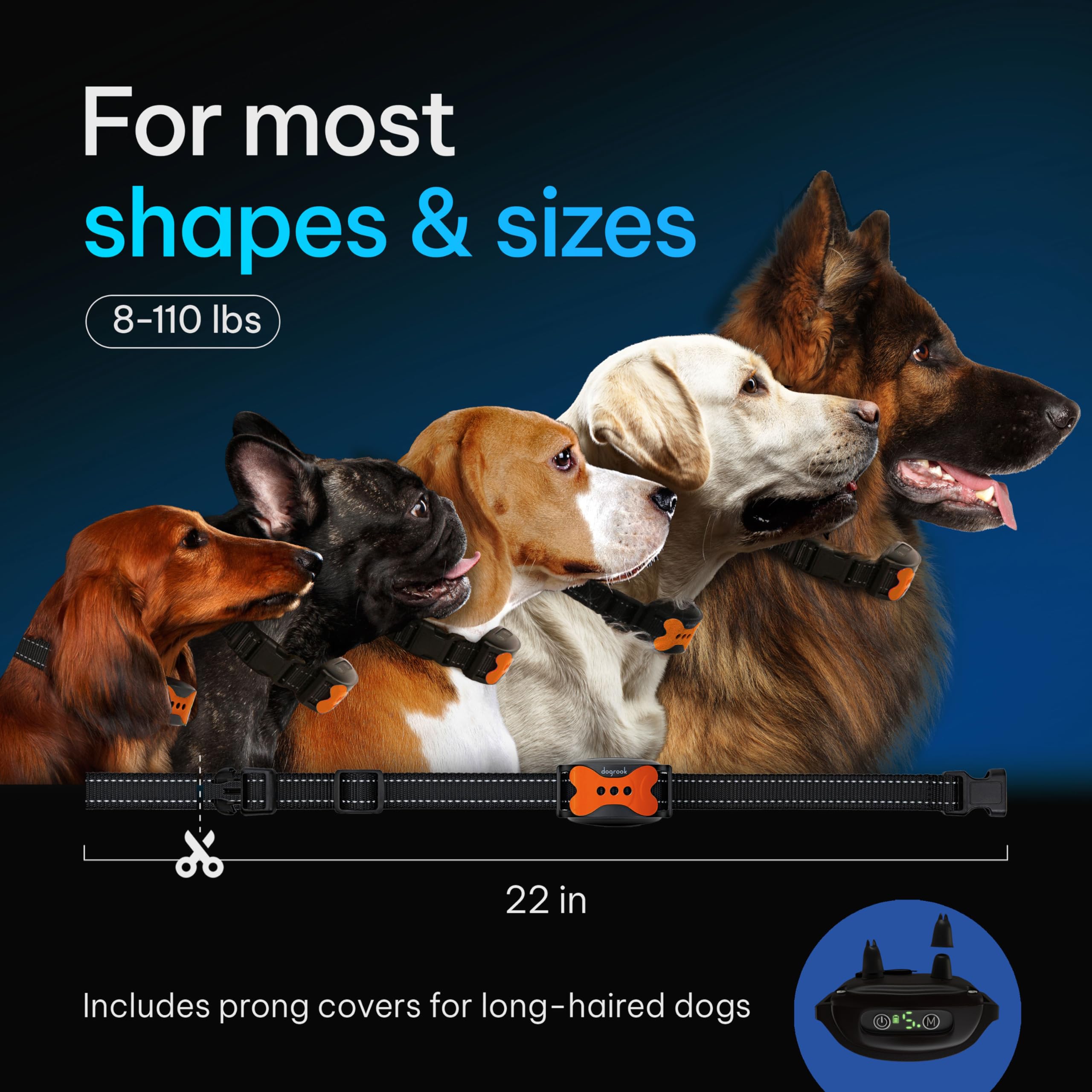 DogRook no-shock bark collar highlights beeps and vibrations as cues.