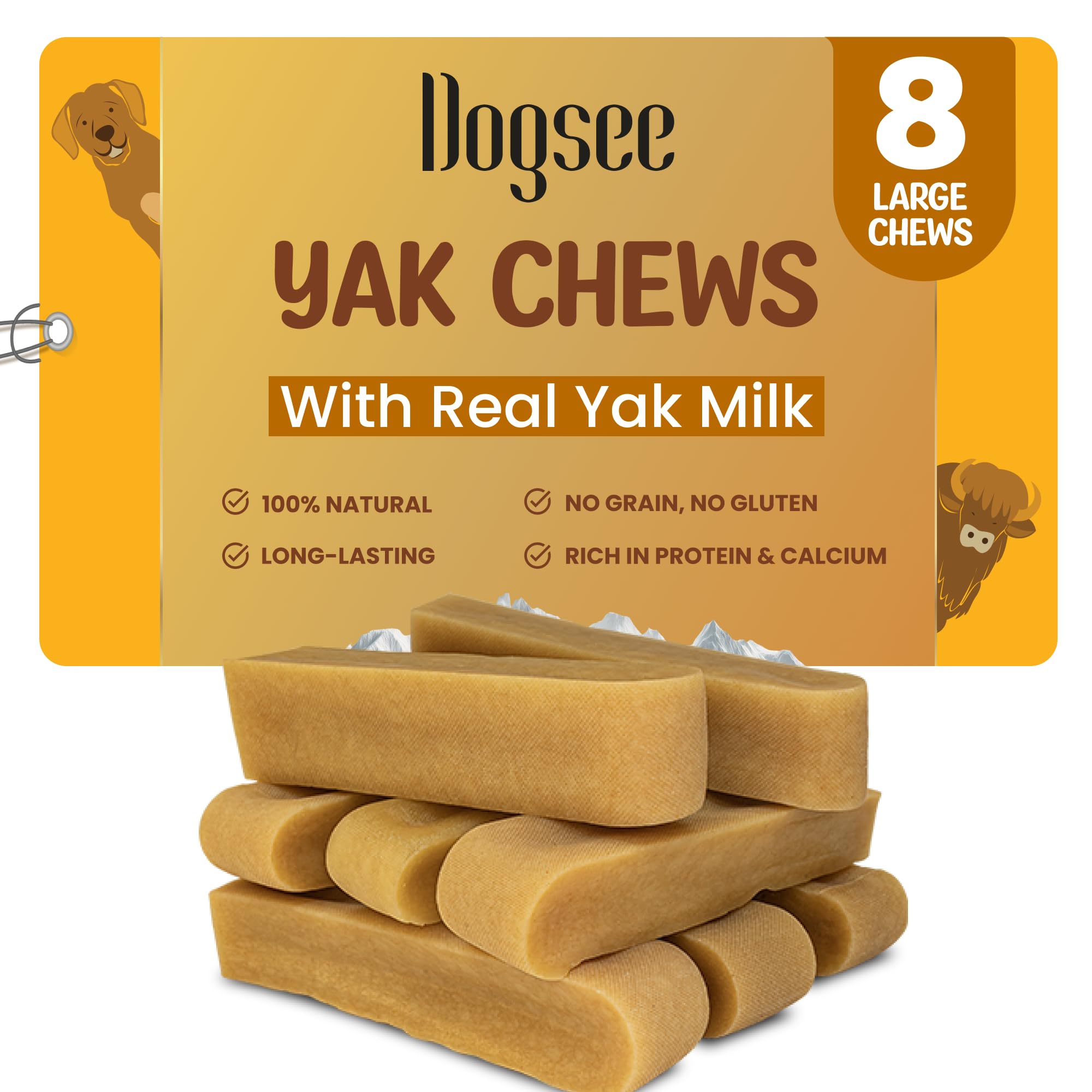 Dogsee Original Himalayan Yak Chews 2lb pack with eight bars for long-lasting chewing