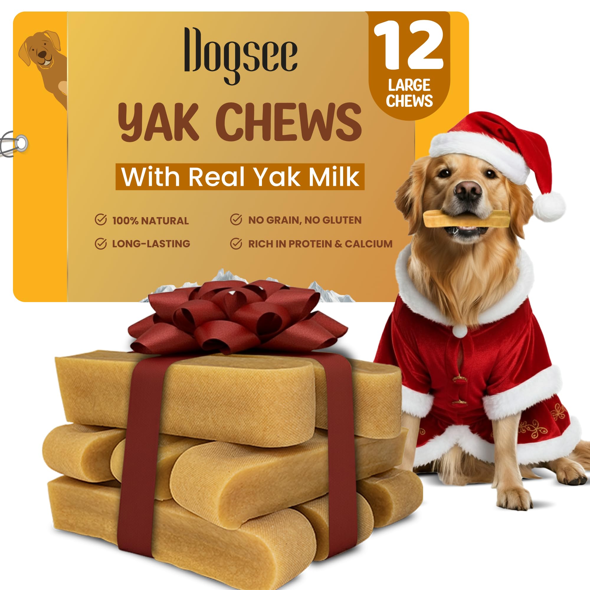 Dogsee Original Yak Cheese packaging highlights natural ingredients for long-lasting treats.
