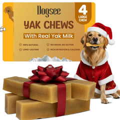 Dogsee Original Yak Chews packaging close-up shows natural ingredients and Himalayan origin.