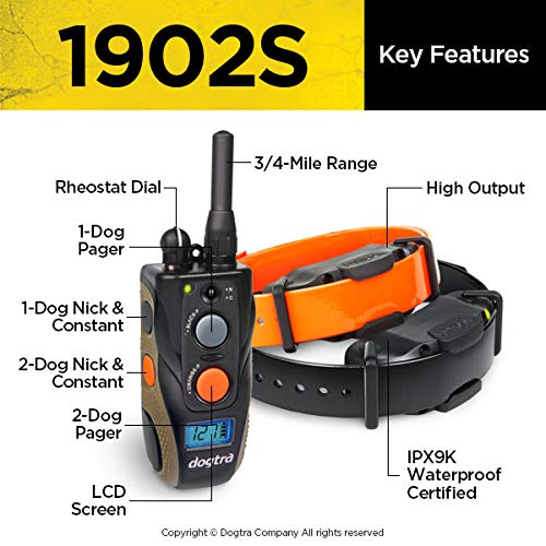 Dogtra 1902S LCD screen showing battery status and levels