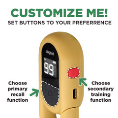 Dogtra CUE Gen 2 tan remote buttons showcase clear controls for beginner-friendly training.