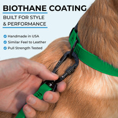 DogTraxs biothane leash demonstrates waterproof and odor-resistant surface for all-weather use.