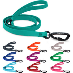 DogTraxs essential Biothane leash teal clip closeup demonstrates secure attachment for any collar.