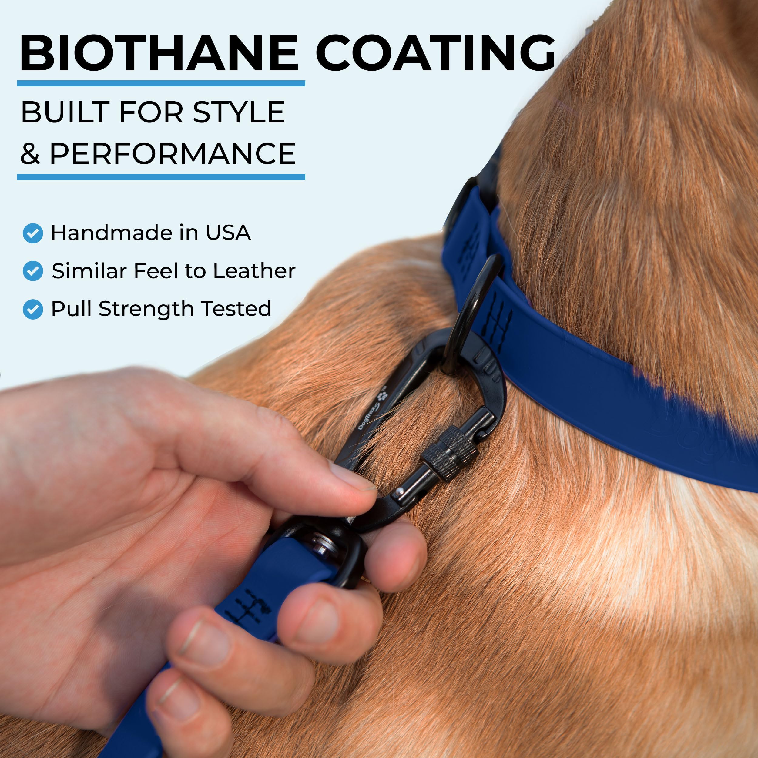 DogTraxs Biothane leash is waterproof and odor-proof for muddy conditions