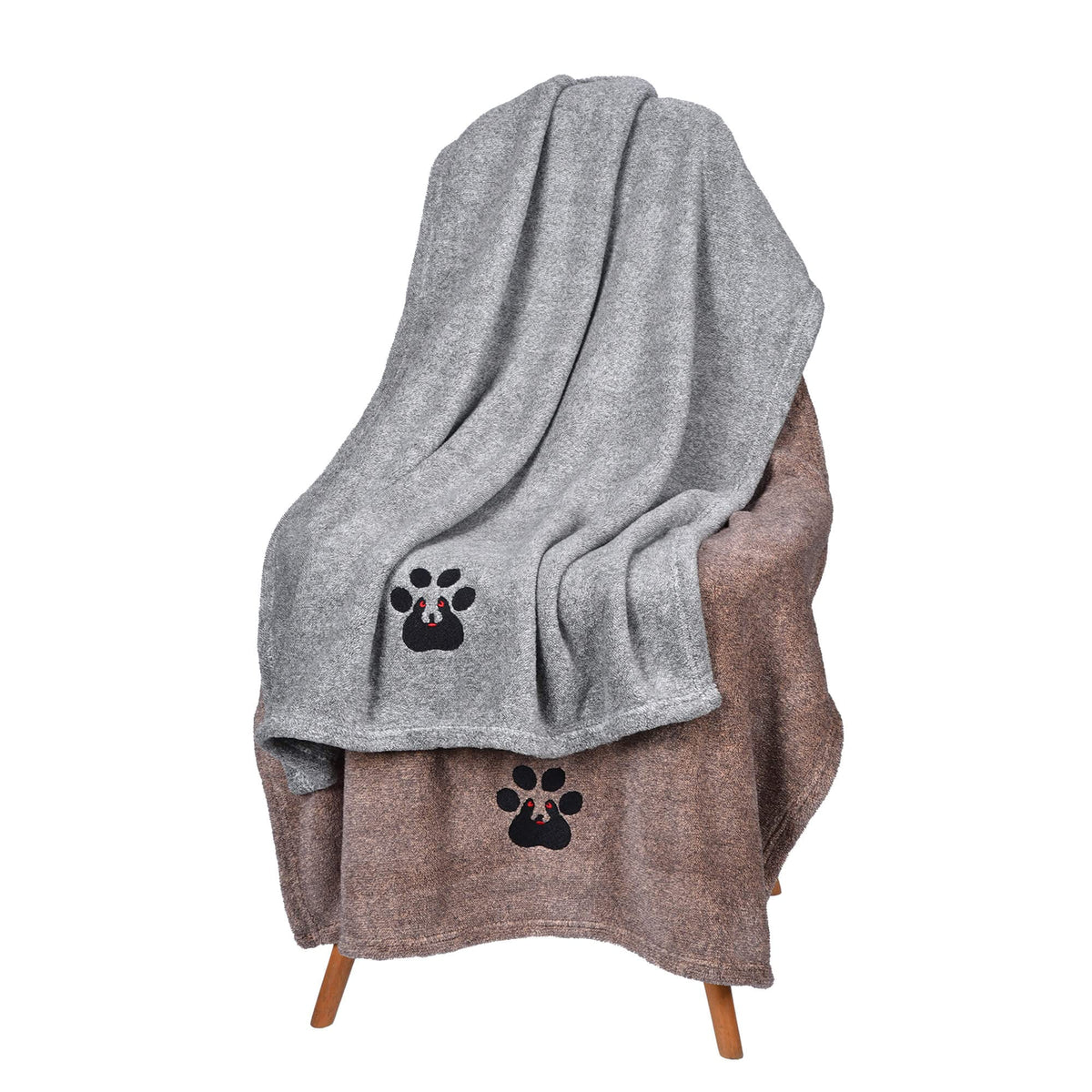 Dogvingpk dog towel pack 2 in grey and brown for quick drying after baths.
