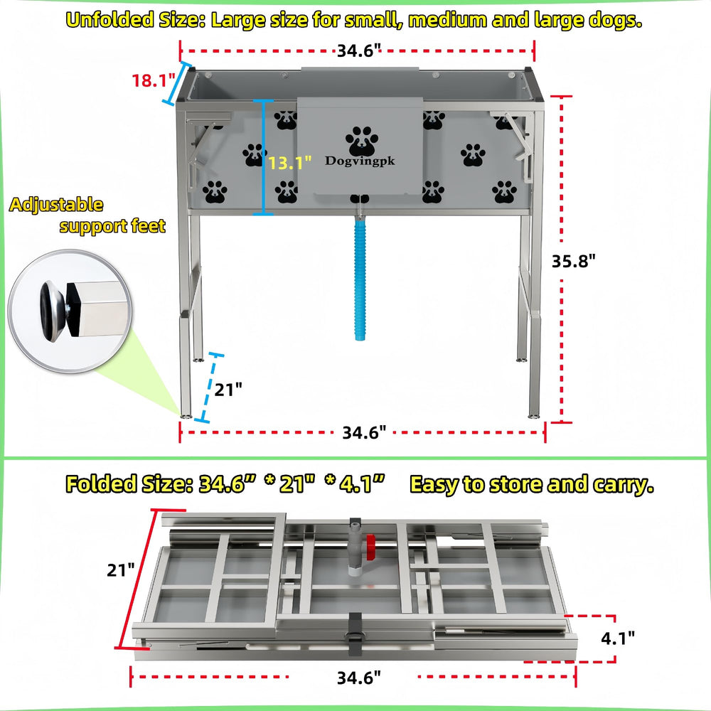 Dogvingpk integrated drain system allows quick water release after baths.