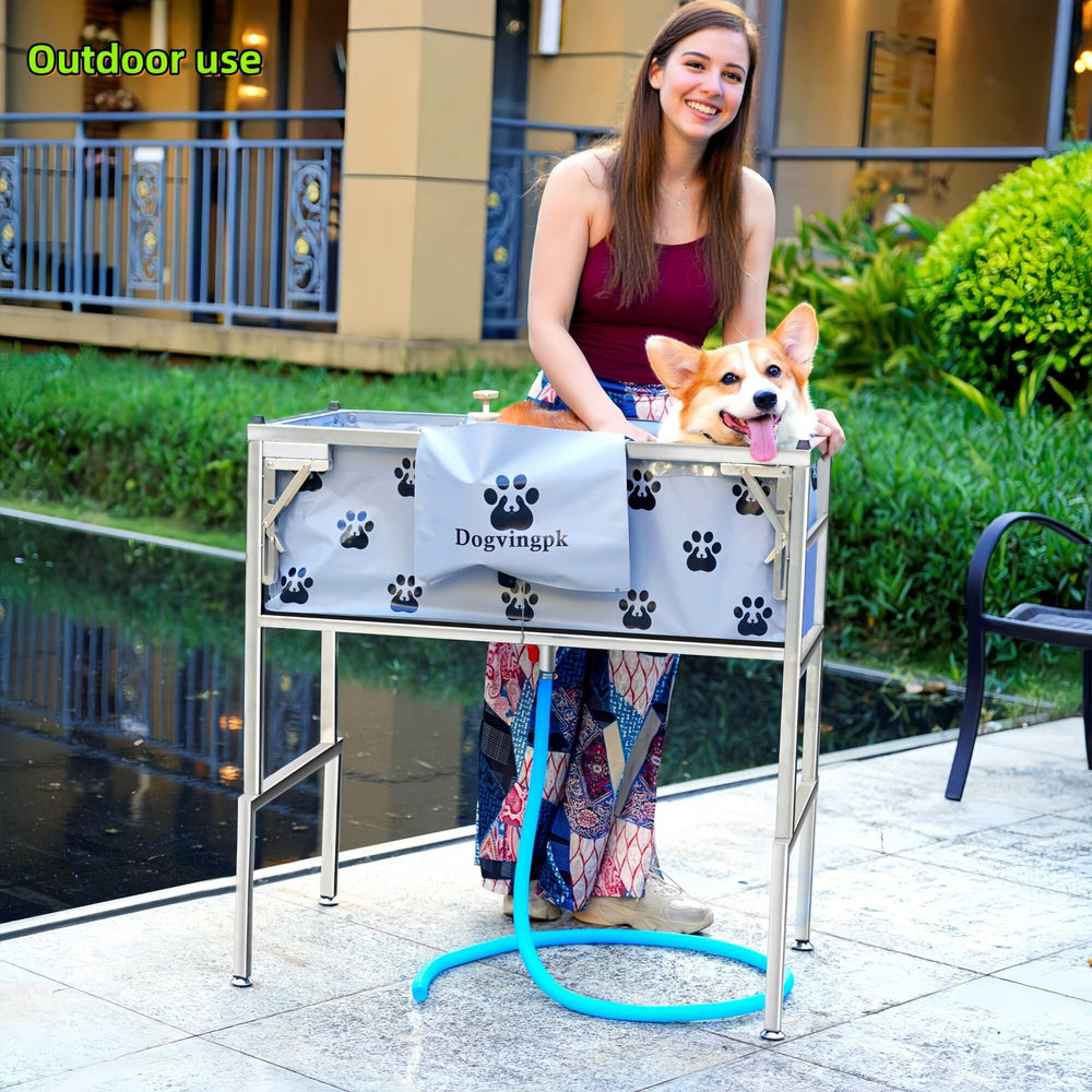 Dogvingpk sturdy elevated frame provides stable grooming for larger dogs.