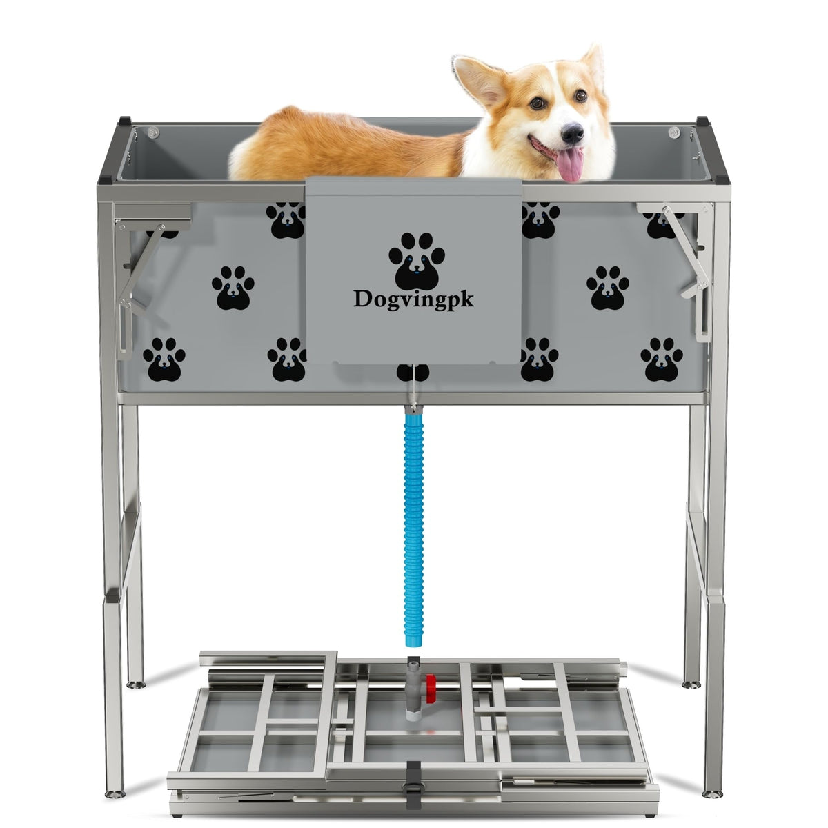 Dogvingpk foldable dog bathtub with elevated stand enables easy, back-friendly at-home bathing.
