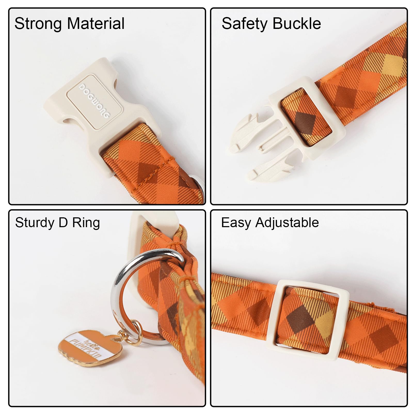 DOGWONG adjustable collar with D-ring supports easy tag and leash attachment