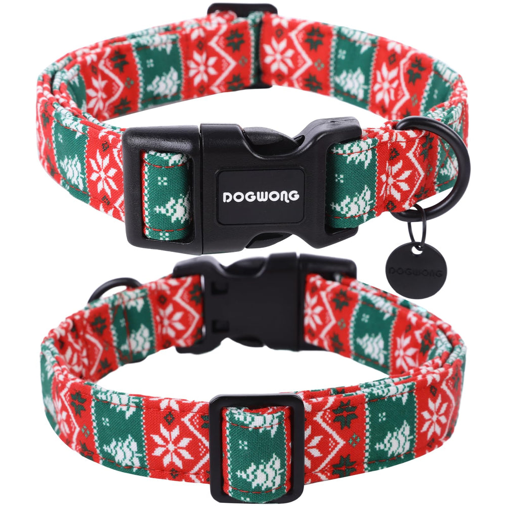 DogWong Christmas collar red-green stripe buckle close-up for easy on/off