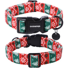 DogWong Christmas collar red-green stripe buckle close-up for easy on/off