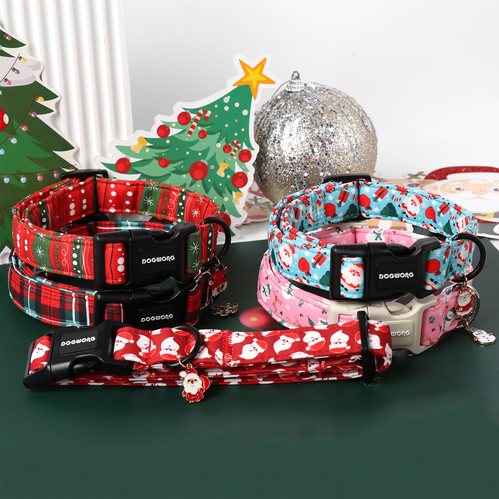 DOGWONG Christmas Red Santa collar D-ring for tag attachment during daily outings