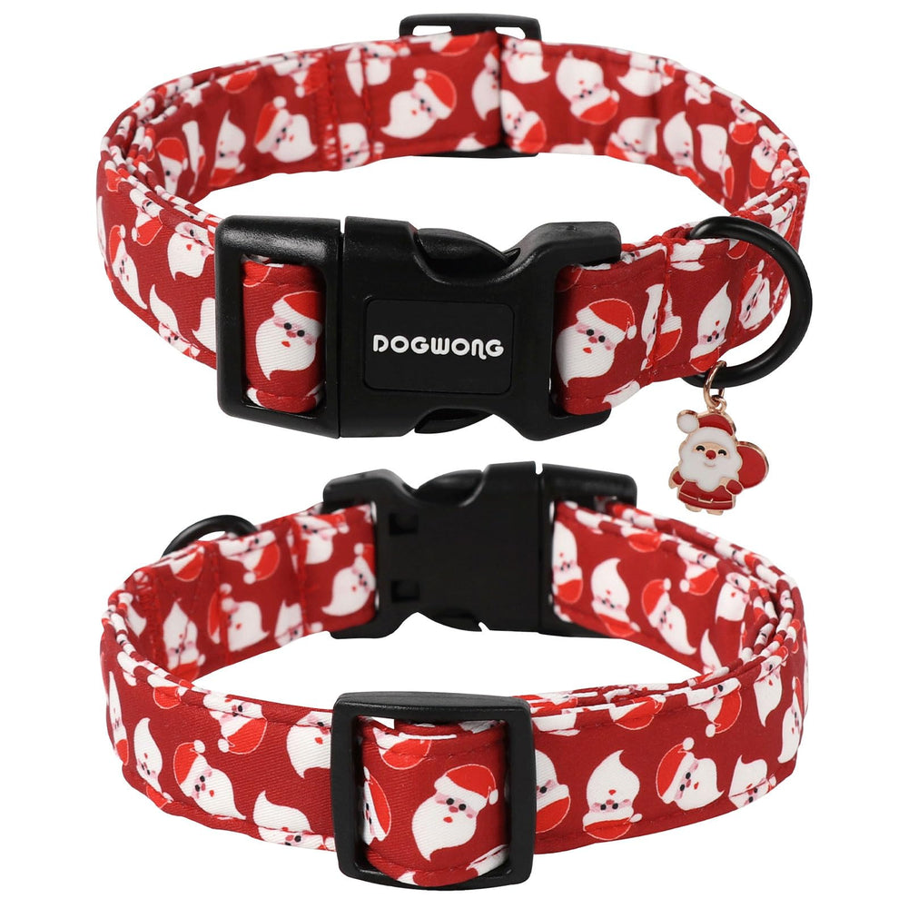 DOGWONG Christmas Red Santa collar on dog highlights festive style for seasonal walks