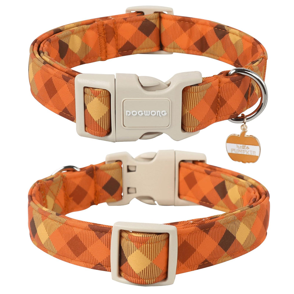 DOGWONG cotton fall-checkered collar highlights comfy fabric for sensitive dogs