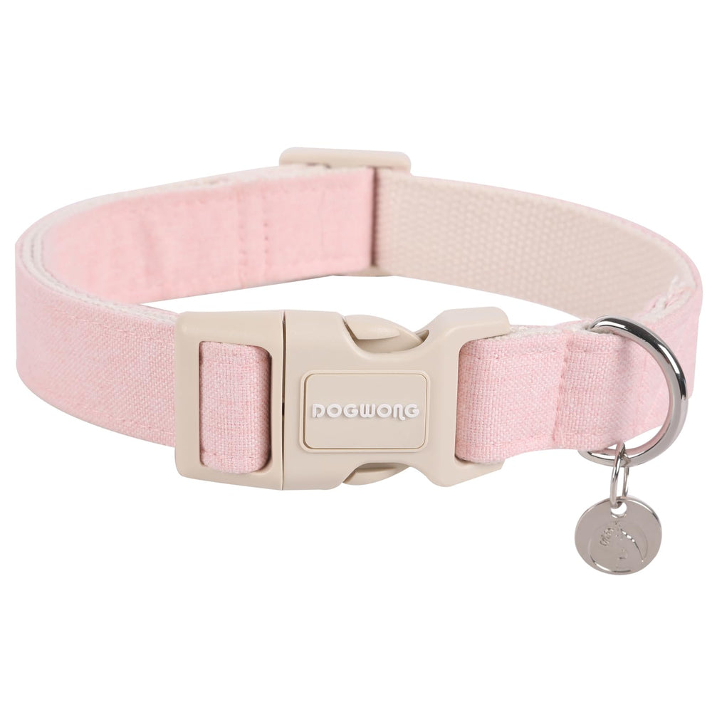 DOGWONG cotton hemp pink dog collar close-up showing soft daily-wear fabric for comfort.