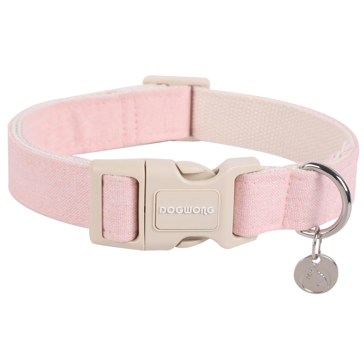 DOGWONG cotton hemp pink dog collar close-up showing soft daily-wear fabric for comfort.