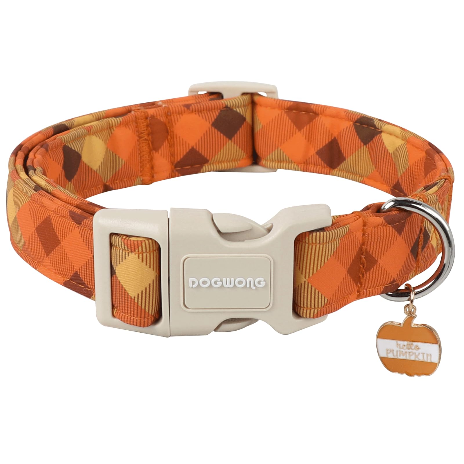 DOGWONG fall orange plaid collar buckle detail for secure everyday wear