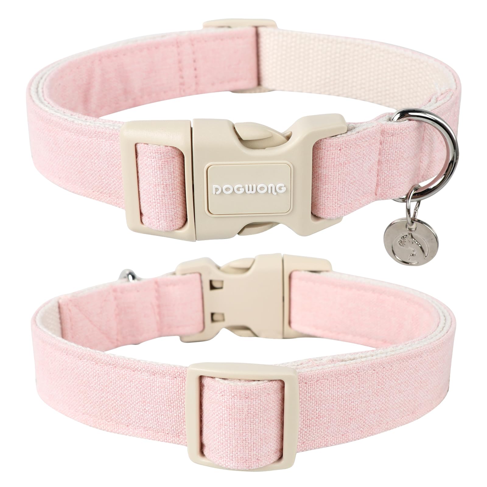 DOGWONG pink dog collar buckle close-up highlighting secure quick-release for safe walks.
