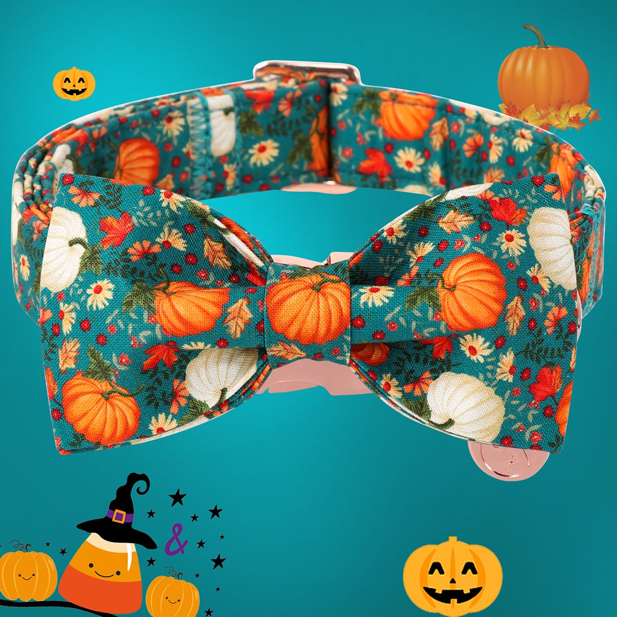 DOGWONG pumpkin design collar highlights playful style during autumn outings