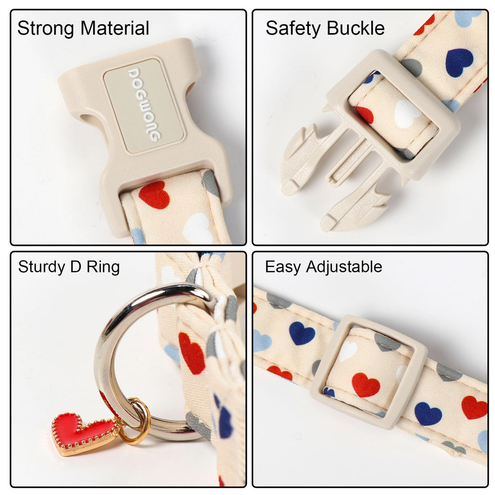 DOGWONG Valentine's Durable Buckle Collar front view shows sturdy hardware.