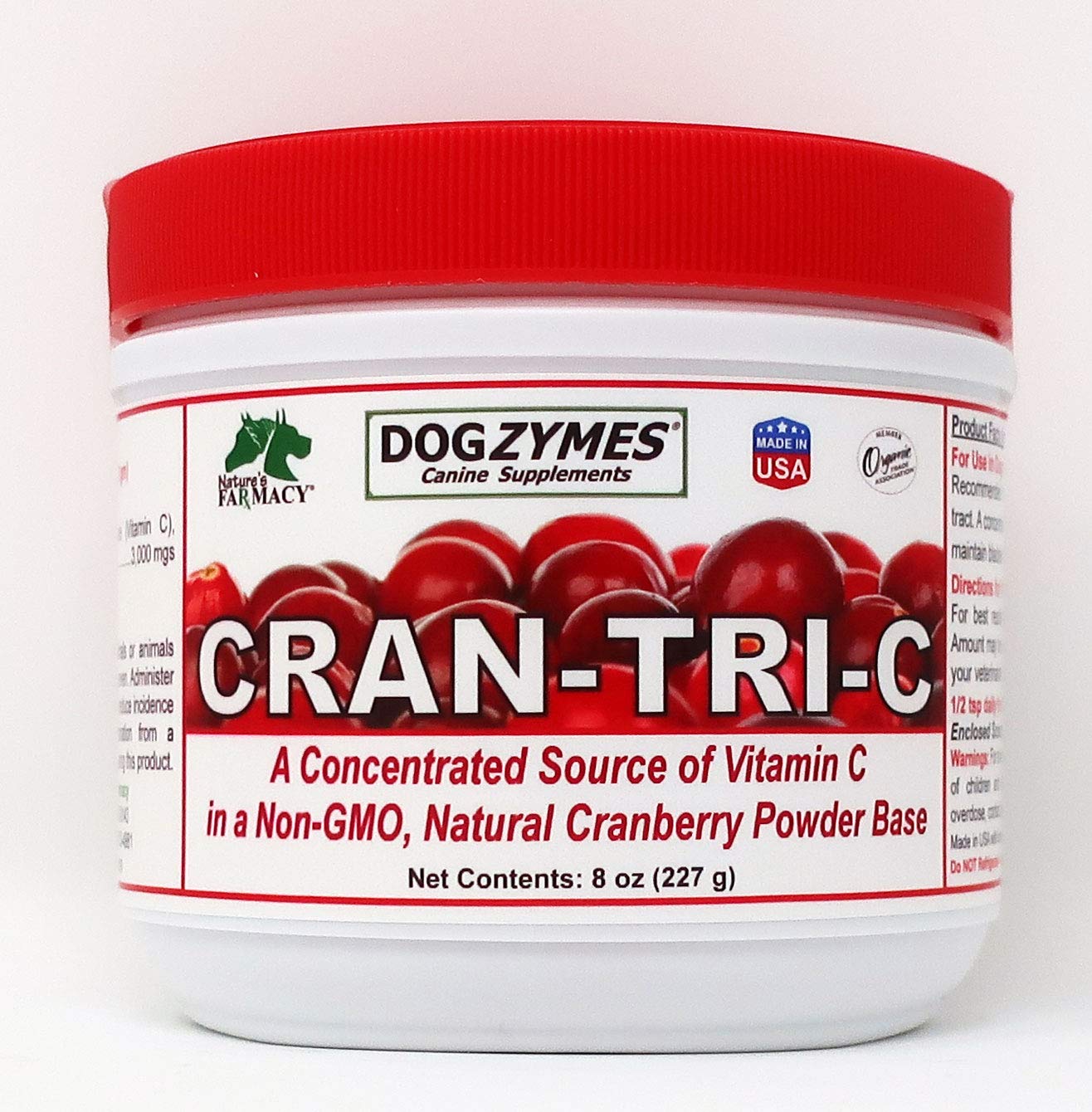 Dogzymes Cran Tri C bottle pour shows easy daily dosing for pets.