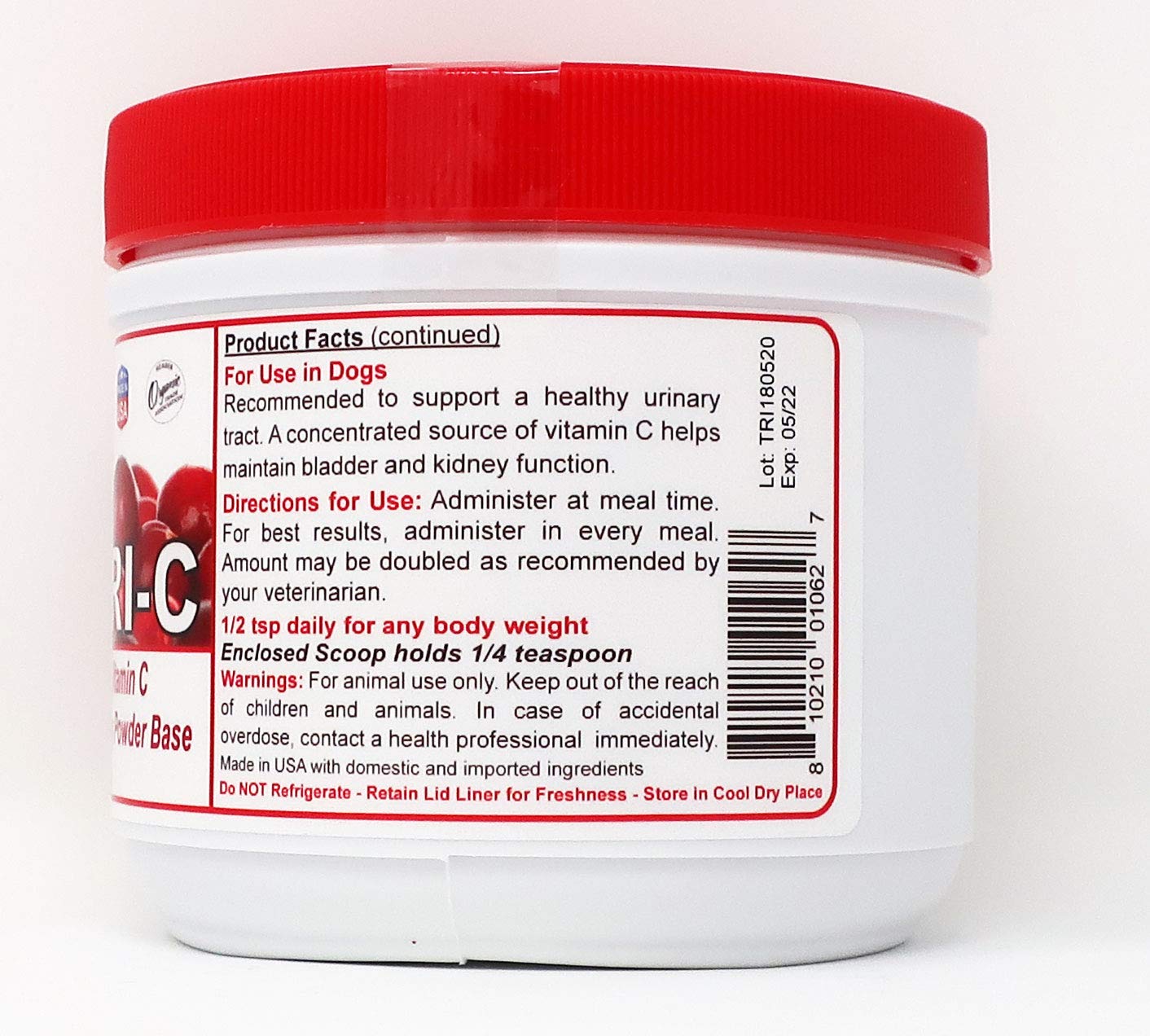 Dogzymes Cran Tri C label close-up highlights antioxidant support for pets.