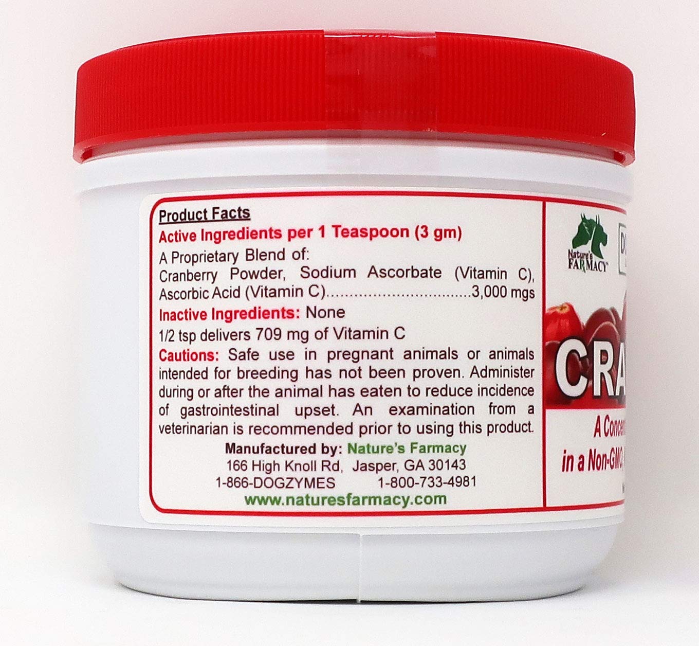 Dogzymes Cran Tri C powder-teaspoon-measure aids convenient mixing into meals.
