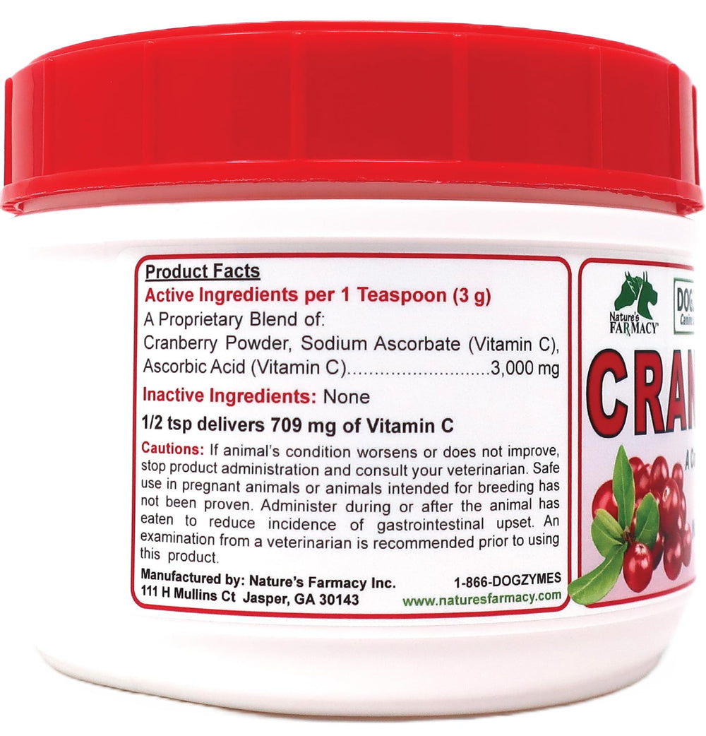 Dogzymes Cran Tri C scoop shows easy, precise measurement for servings