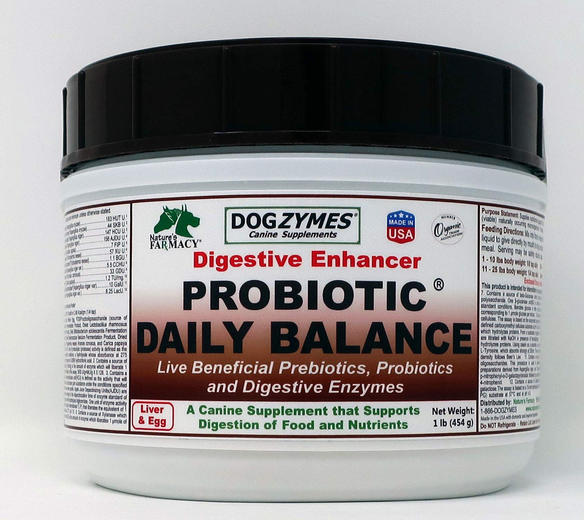 Dogzymes Probiotic Daily Balance bottle front view supports gut health and digestion