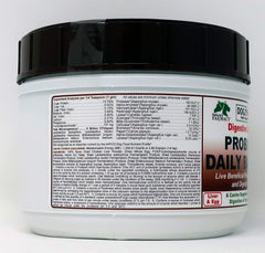 Dogzymes Probiotic Daily Balance usage scene shows a 40-lb dog maintaining bowel health