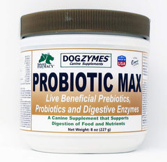 Dogzymes Probiotic Max bottle front supports gut health and digestion