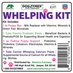 Dogzymes Whelping Kit puppy-bac milk replacer tub supports early nutrition and fading-puppy care.