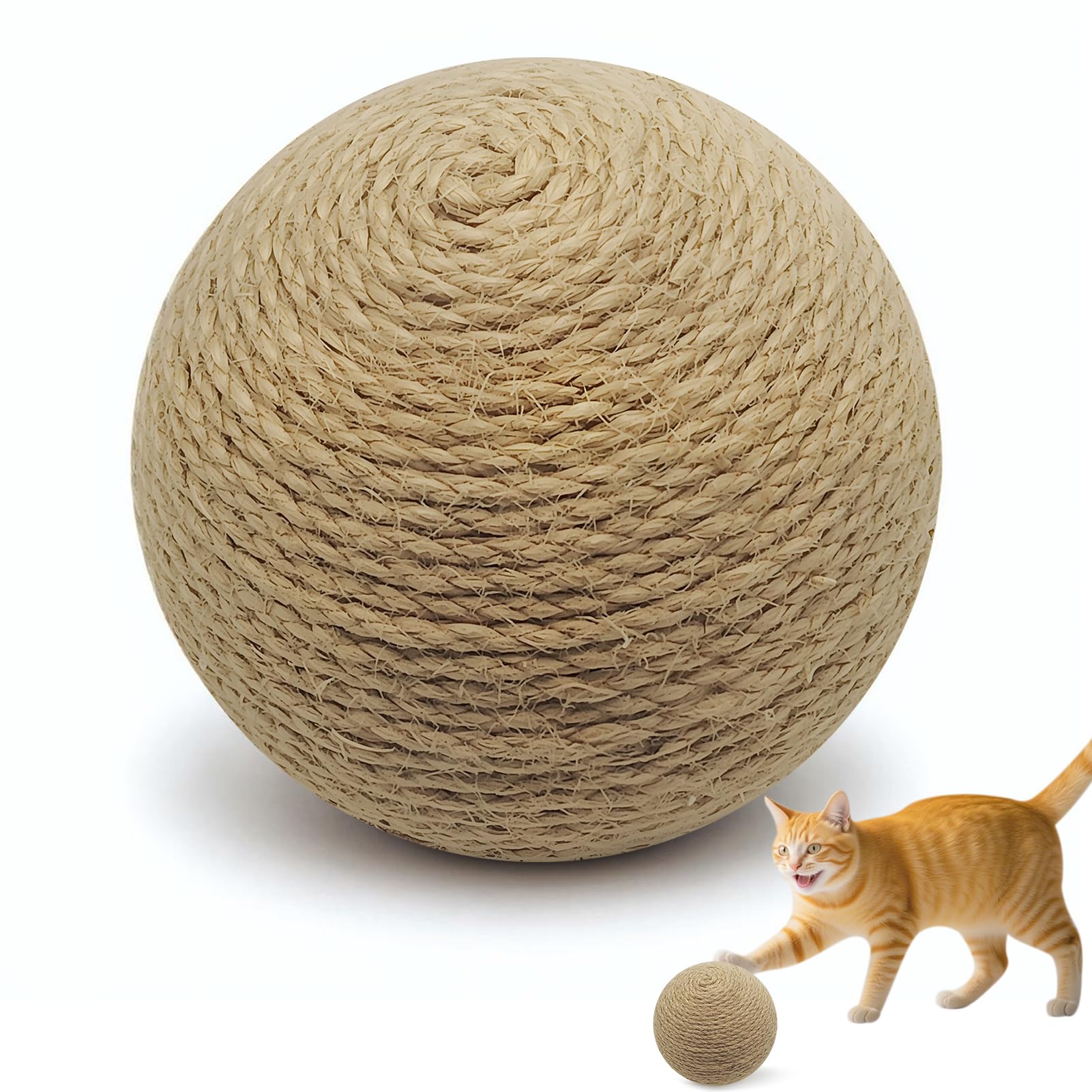 Dojomadf sisal cat ball toy closeup texture shows durable fibers for scratching and play