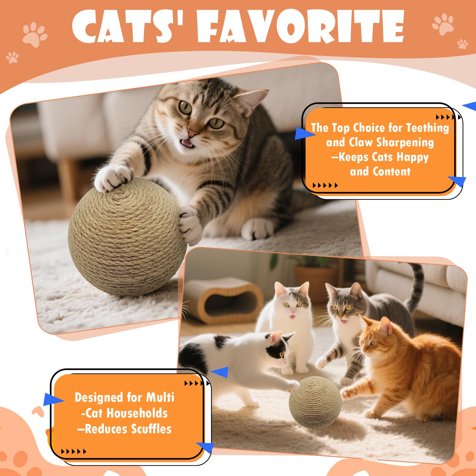 Dojomadf sisal cat ball toy durable-materials withstands aggressive scratching for lasting use