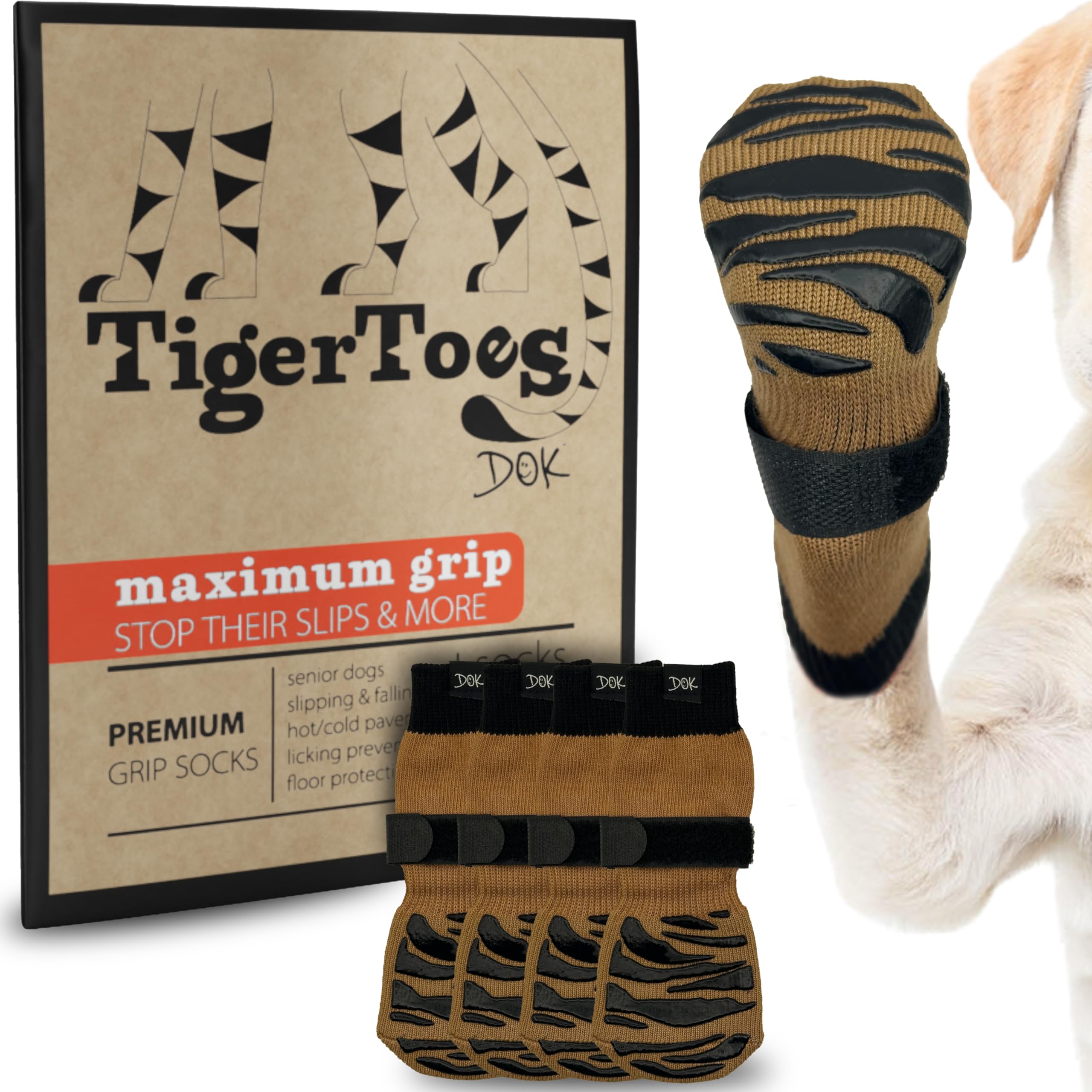 DOK TigerToes medias para perro: antideslizantes en suelos de madera para mayor seguridad.