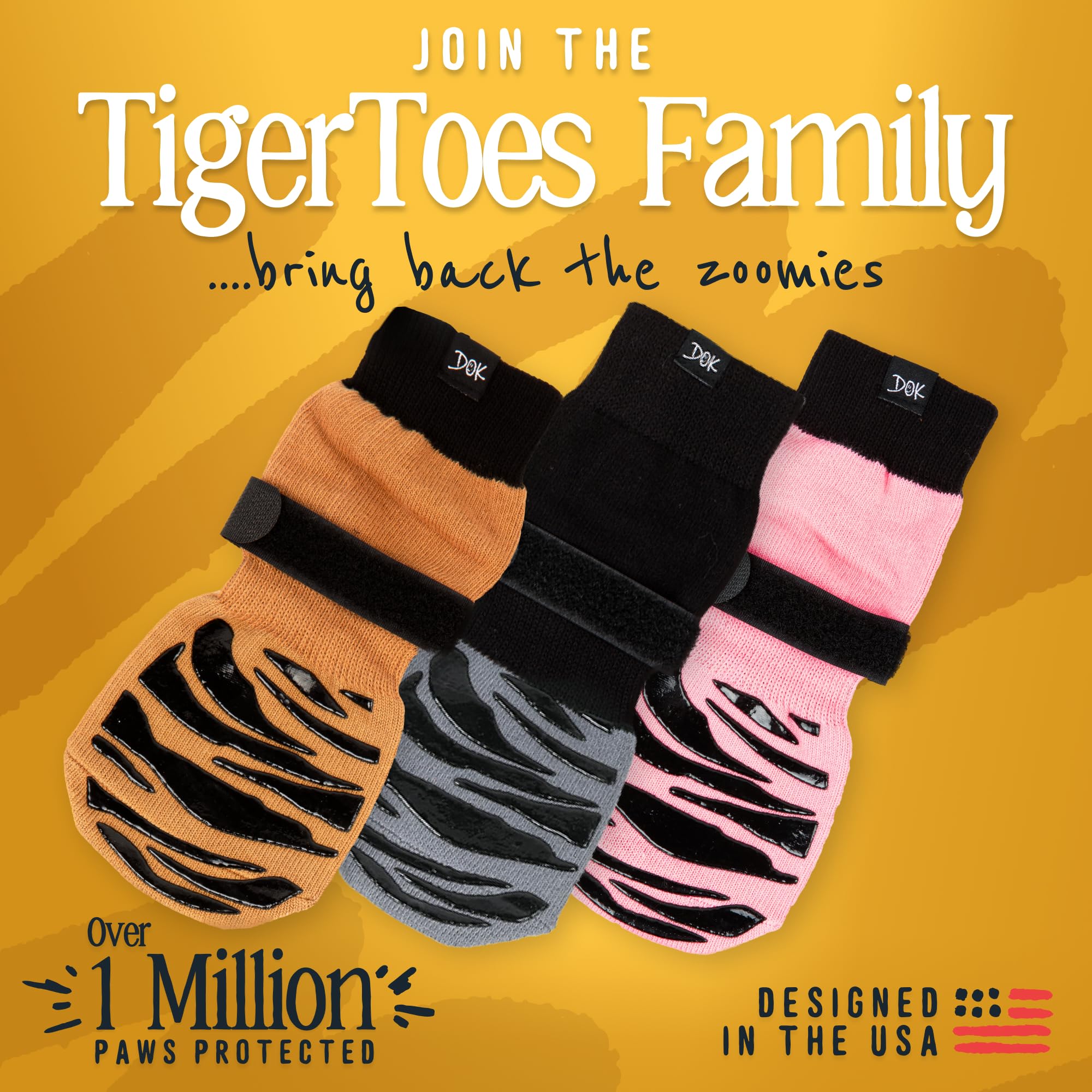 DOK TigerToes package contents shows four XXL socks in cool caramel.