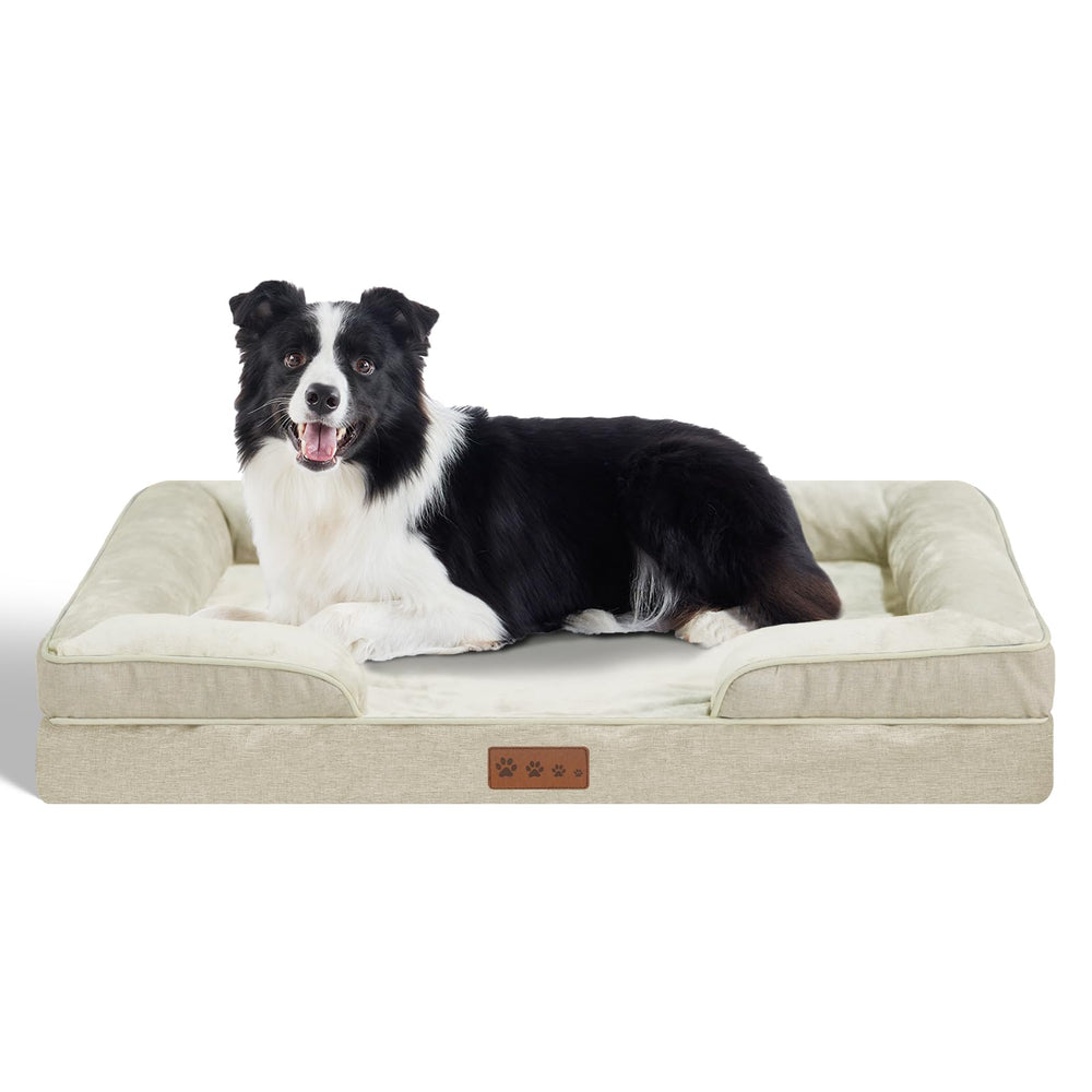 Dokdogs orthopedic large dog bed memory foam beige view for premium lounging and joint comfort