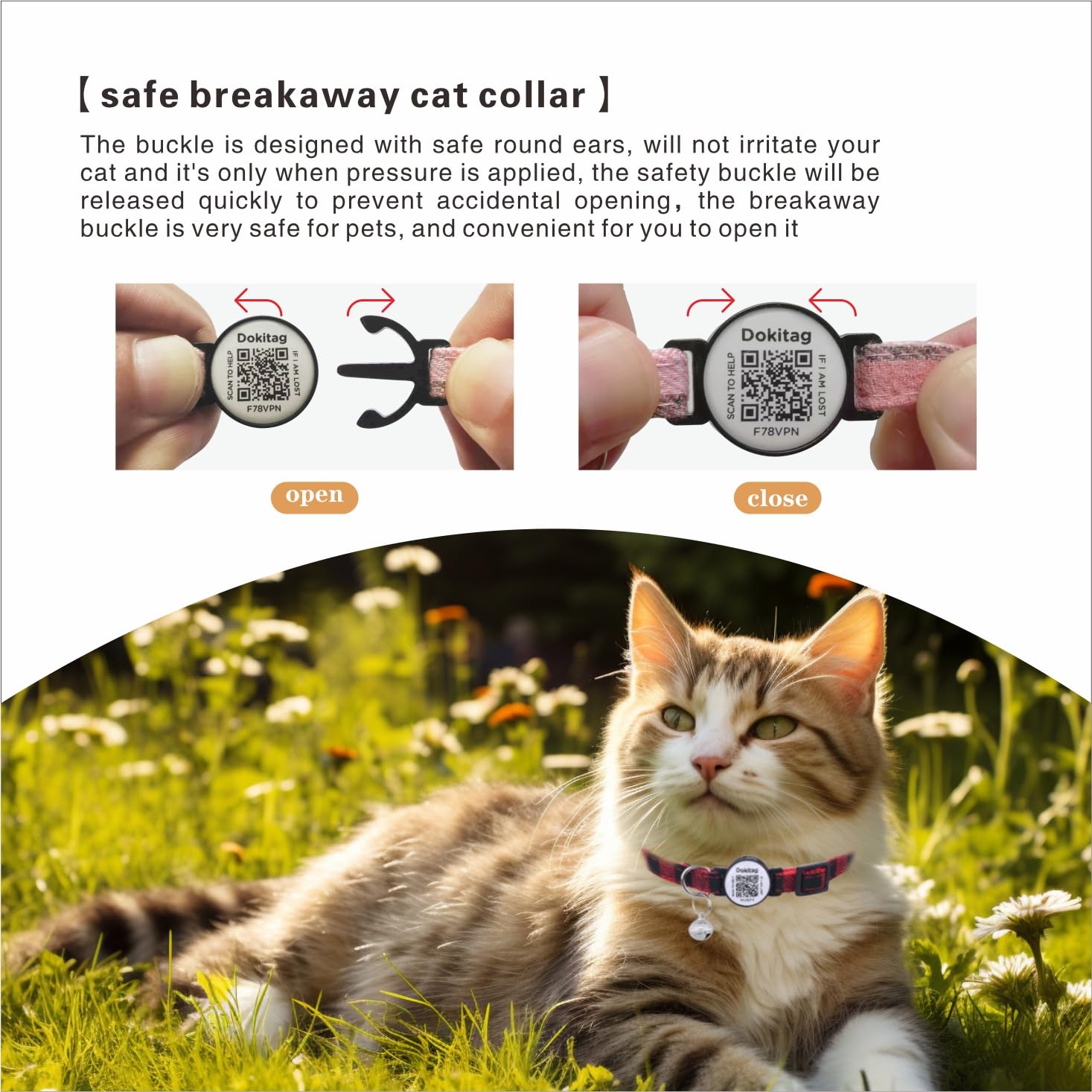 Dokitag cat collar silhouette on cat showing adjustable fit
