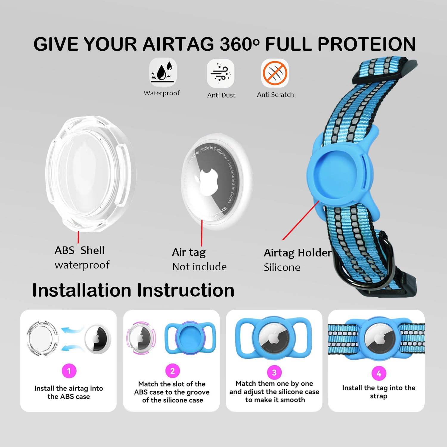 Dokitag reflective collar with QR code tag for quick pet information access.