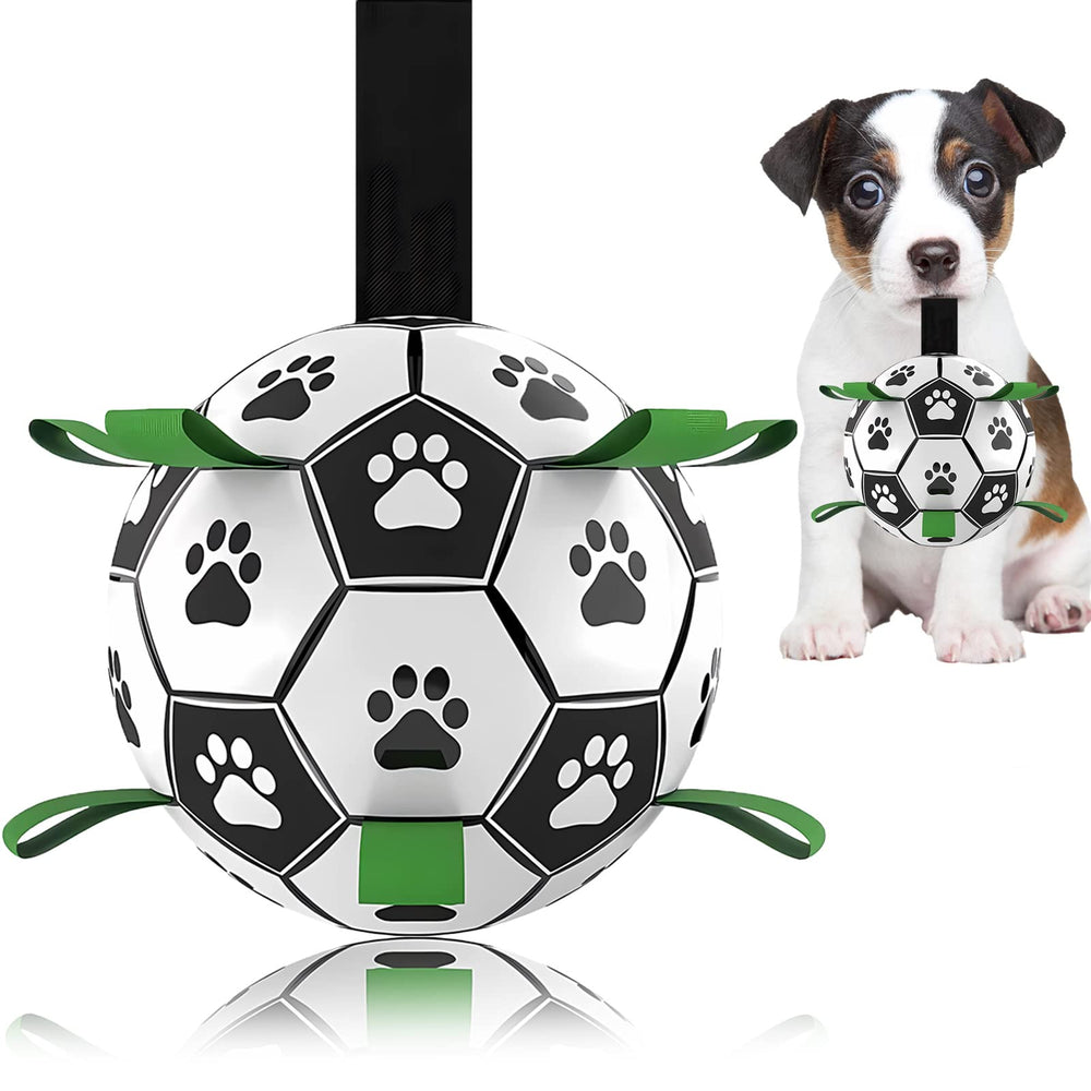 Domchan dog soccer ball with pump needle adapter for easy inflation.