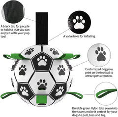 Domchan soccer ball with nylon-tabs-bounce enhances chase and retrieval.