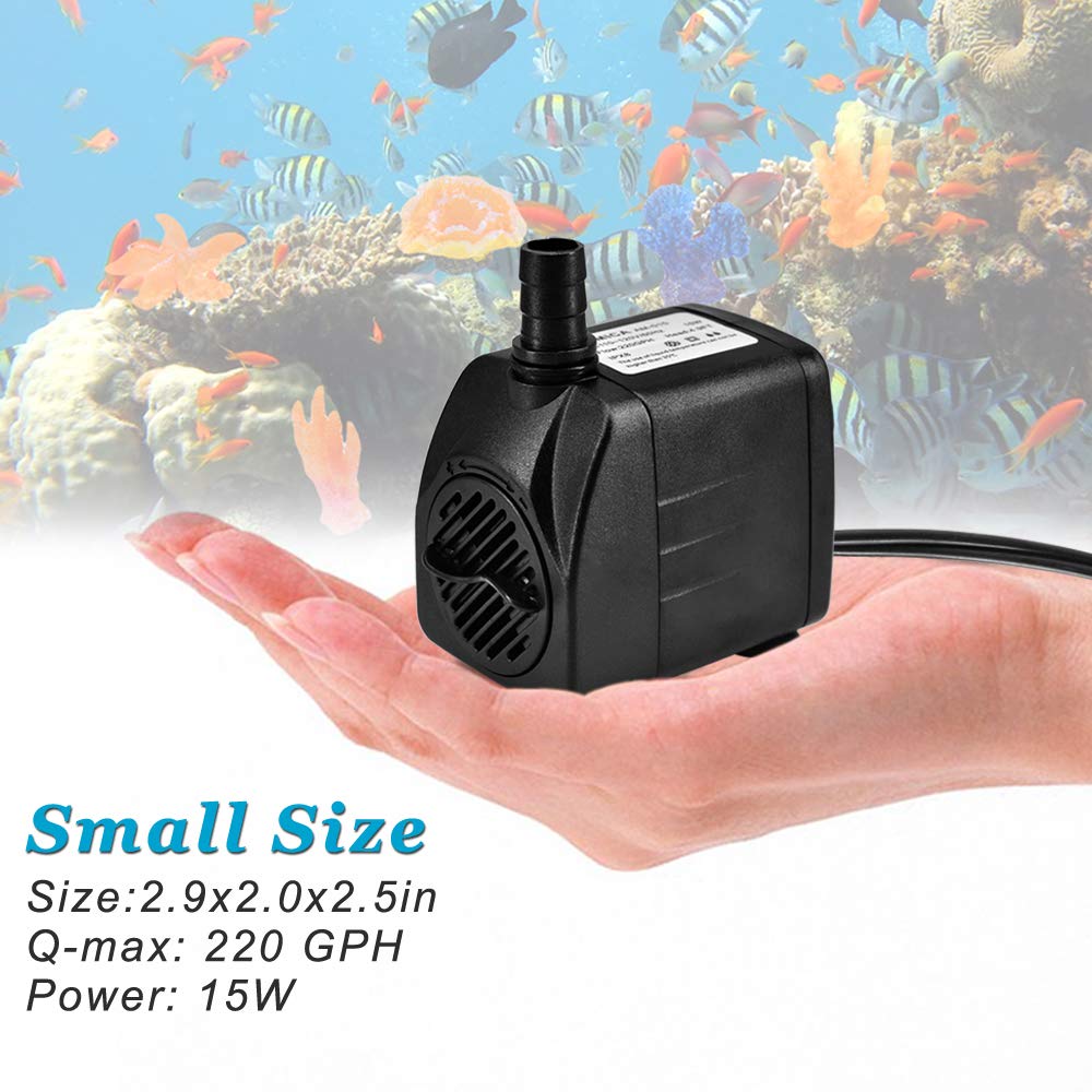 DOMICA 220GPH pump aquarium-mount shows compact power for decorative water features
