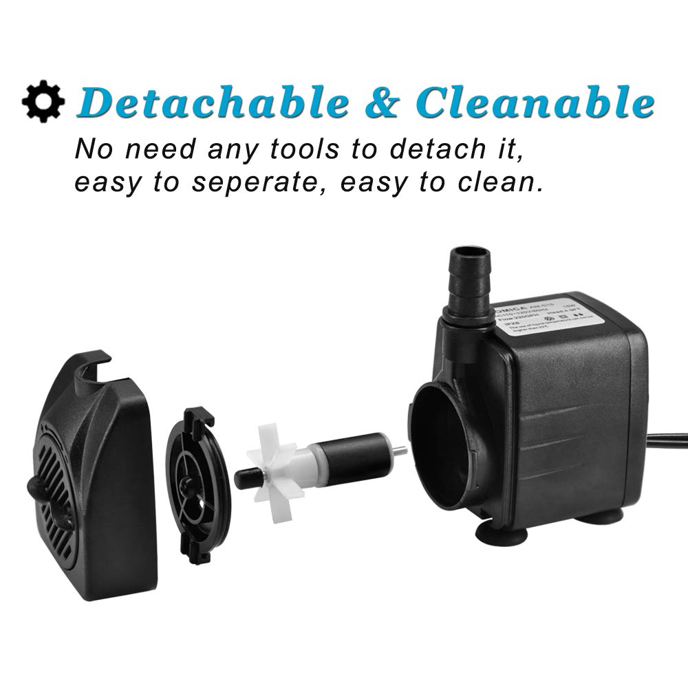 DOMICA 220GPH pump submerged installation demonstrates reliable submersion and adjustable flow in water features