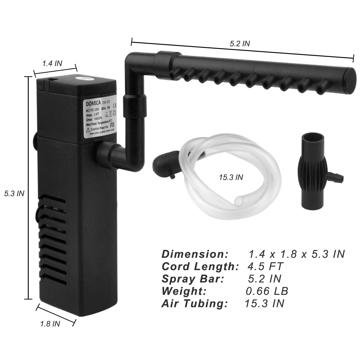 DOMICA 5-15 gallon tank setup shown with compact filter