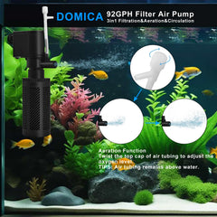 DOMICA aeration system top-bubble output increases dissolved oxygen for fish.